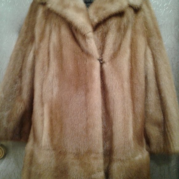 MINK COAT JACKET REAL GENUINE NATURAL BROWN TAN FUR M MEDIUM L LARGE MID-LENGTH - Picture 1 of 15